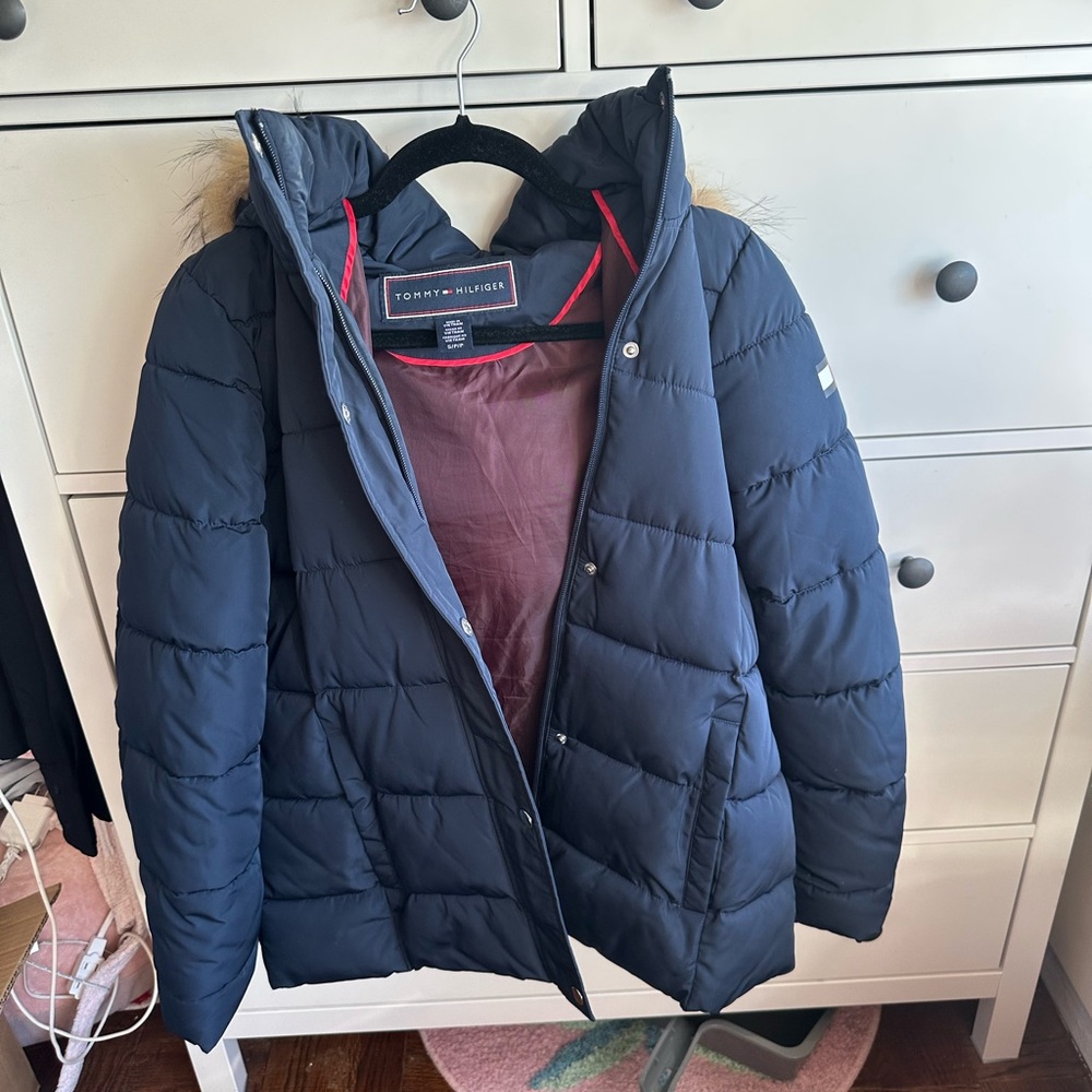 tommy hilfiger puffer fur jacket